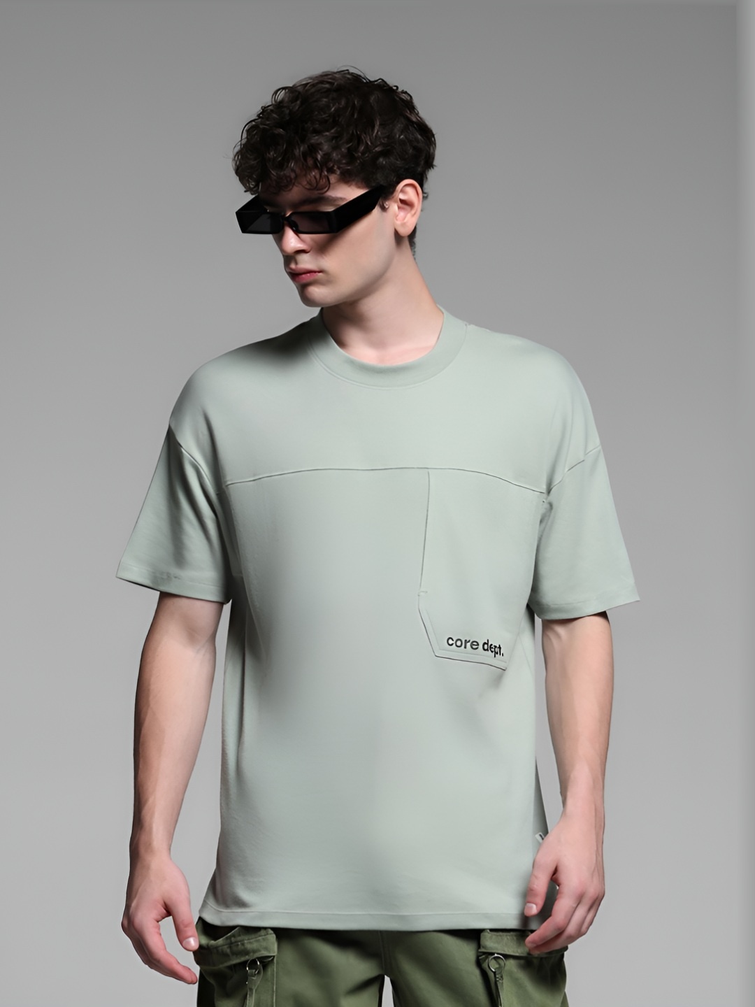 

Jack & Jones Men Solid Round Neck Cotton Oversized T-shirt, Green