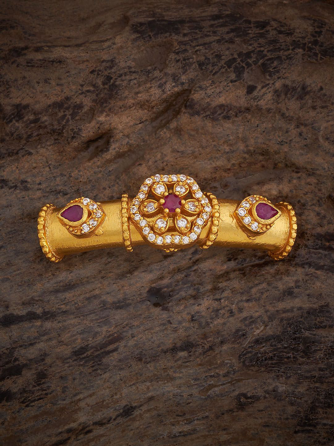 

Kushal's Fashion Jewellery 92.5 Pure Silver Gold-Plated Stone-Studded Bangle