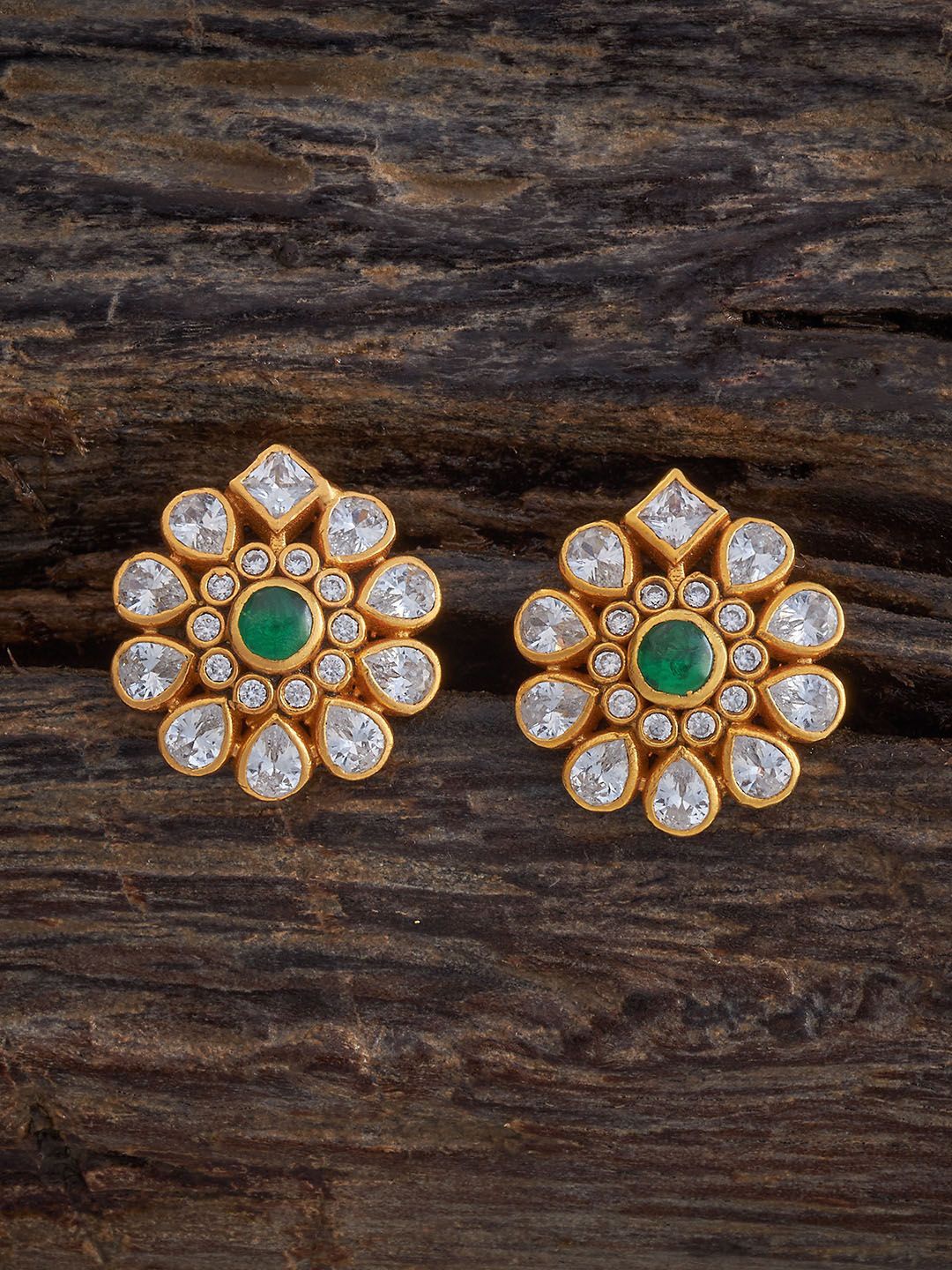 

Kushal's Fashion Jewellery 92.5 Pure Silver Gold Plated Stone Studded Studs Earrings