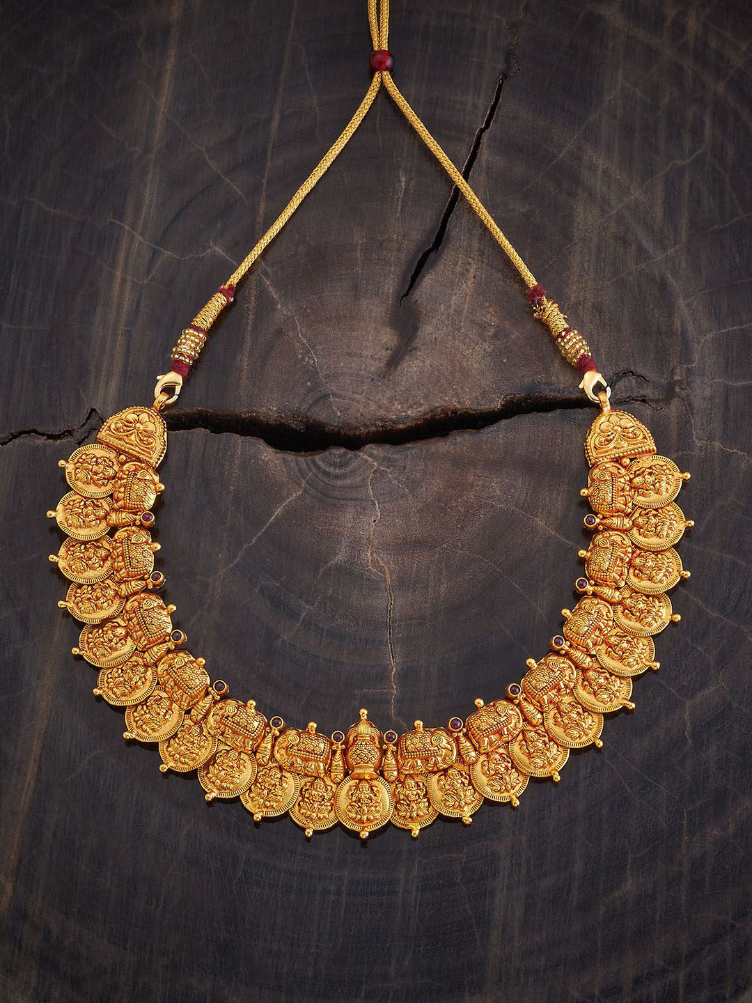 

Kushal's Fashion Jewellery 92.5 Pure Silver Gold-Plated Stone Studded Temple Necklace