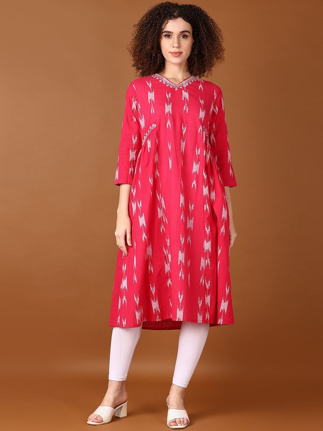 

V-Mart Women Ethnic Embroidered Cotton A-Line Kurtas, Pink