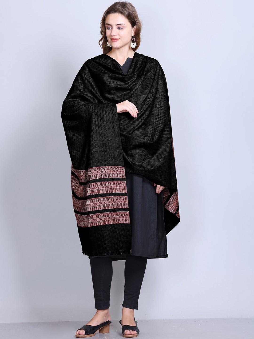 

GODFREY Floral Woven Design Shawl, Black
