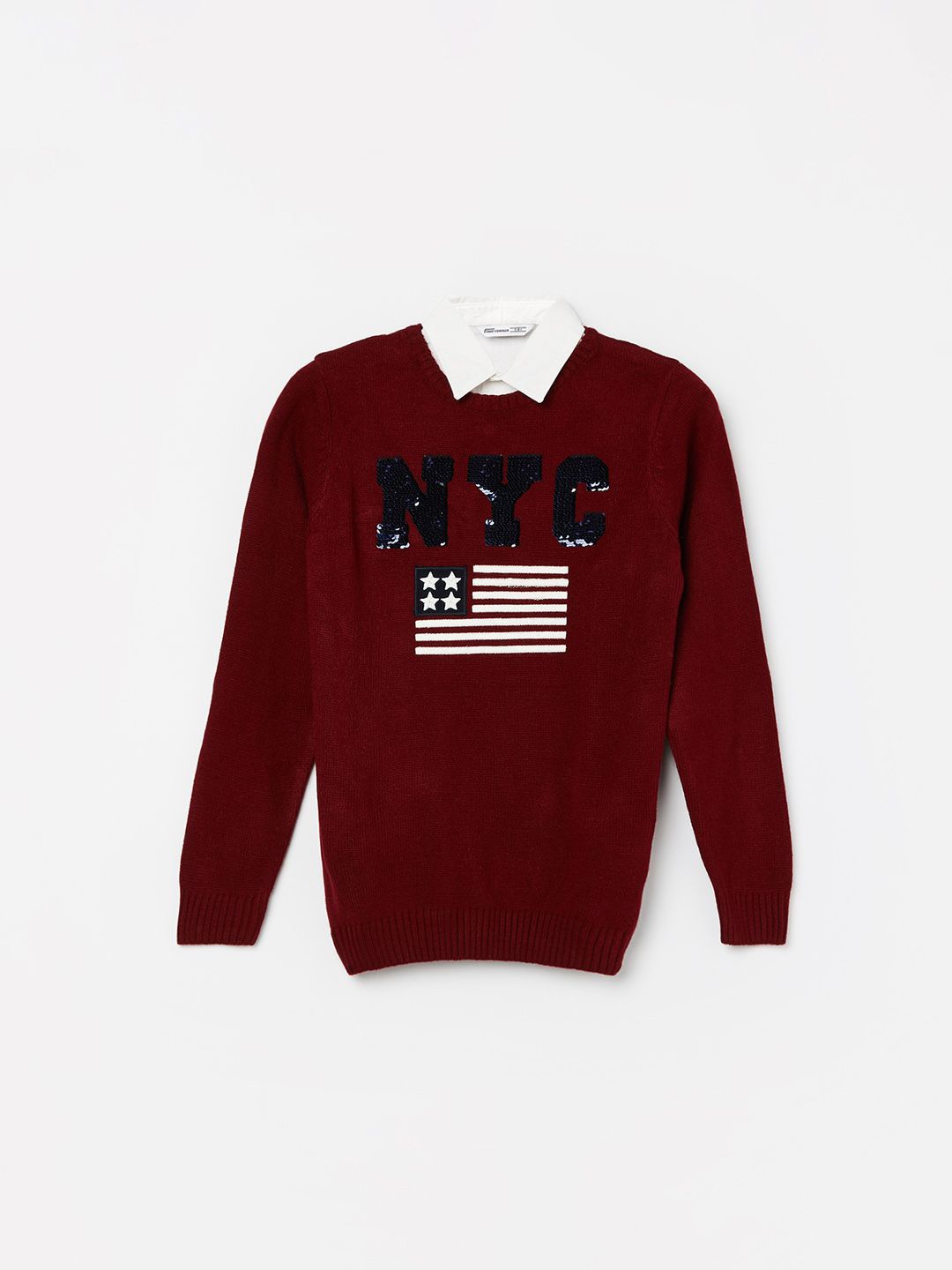 

Fame Forever by Lifestyle Boys Embellished Long Sleeves Pullover Sweaters, Maroon