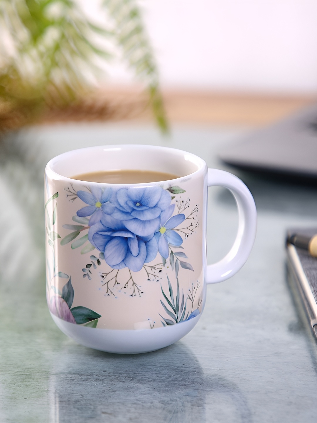 

PENTADECO White & Beige Floral Printed Ceramic Glossy Mug