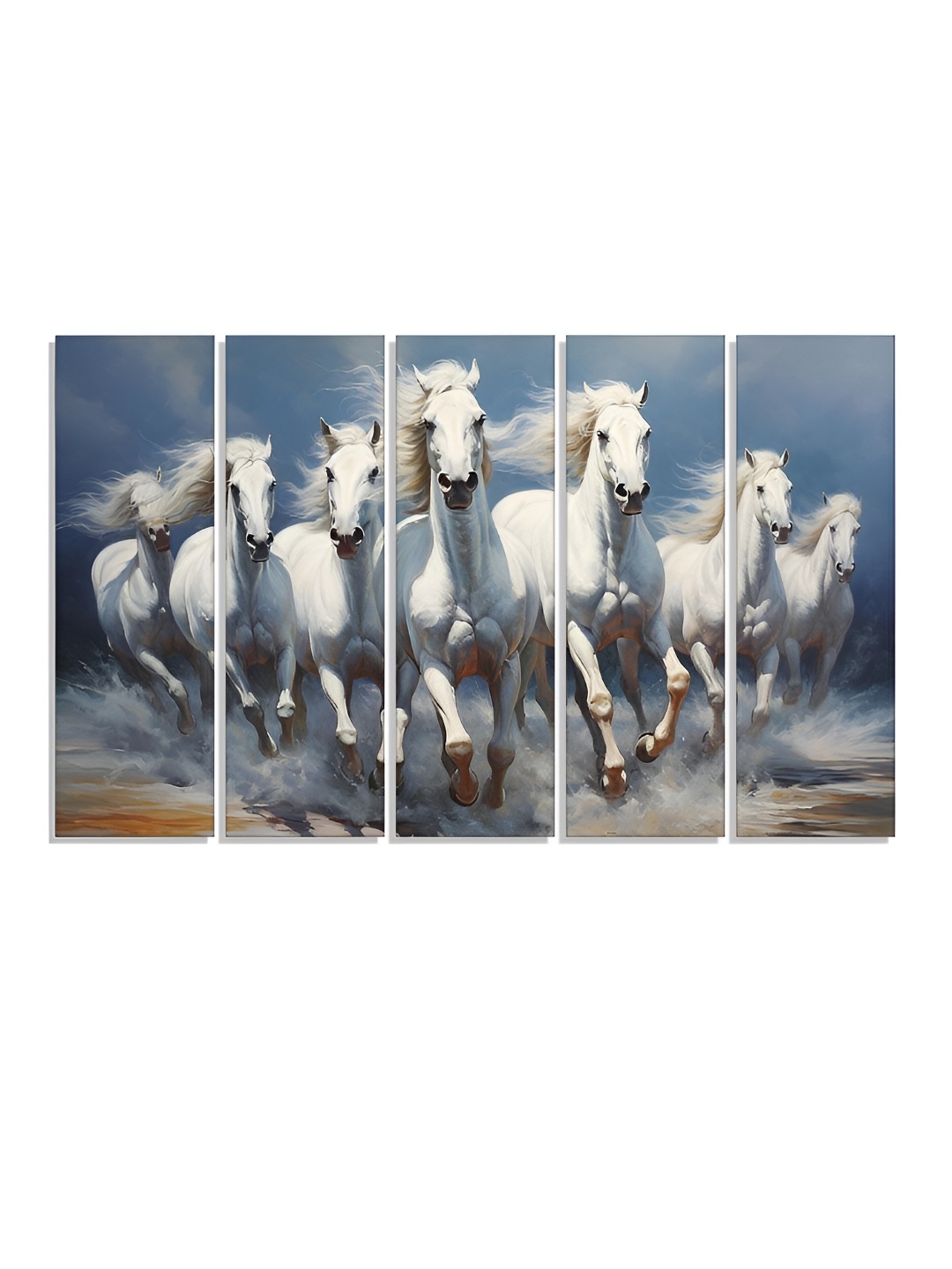 

RANDOM Vinyl White & Blue 5 Piece Printed Canvas Wall Paintings