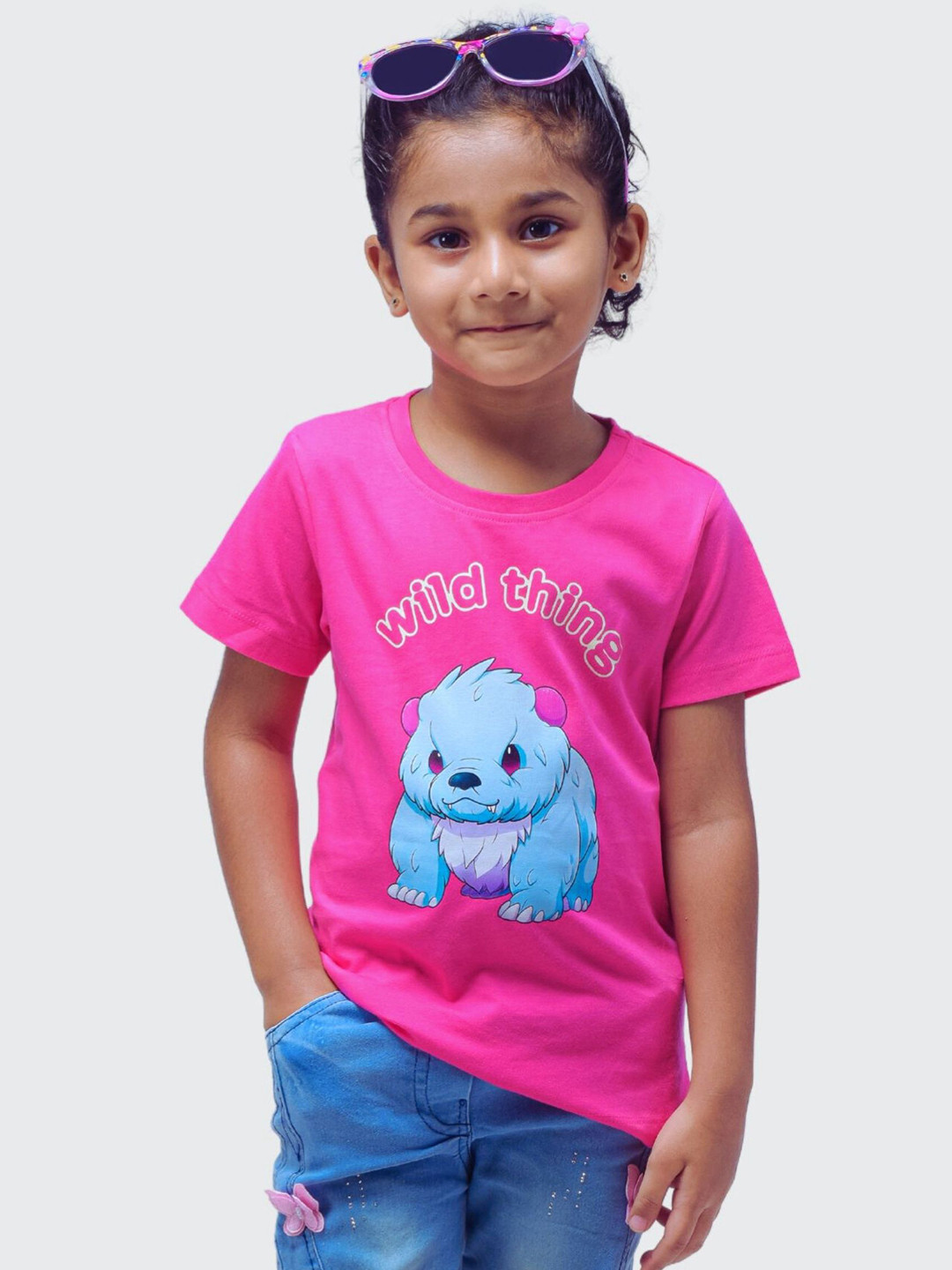 

allorio kids Girls Printed Pure Cotton Applique T-shirt, Pink