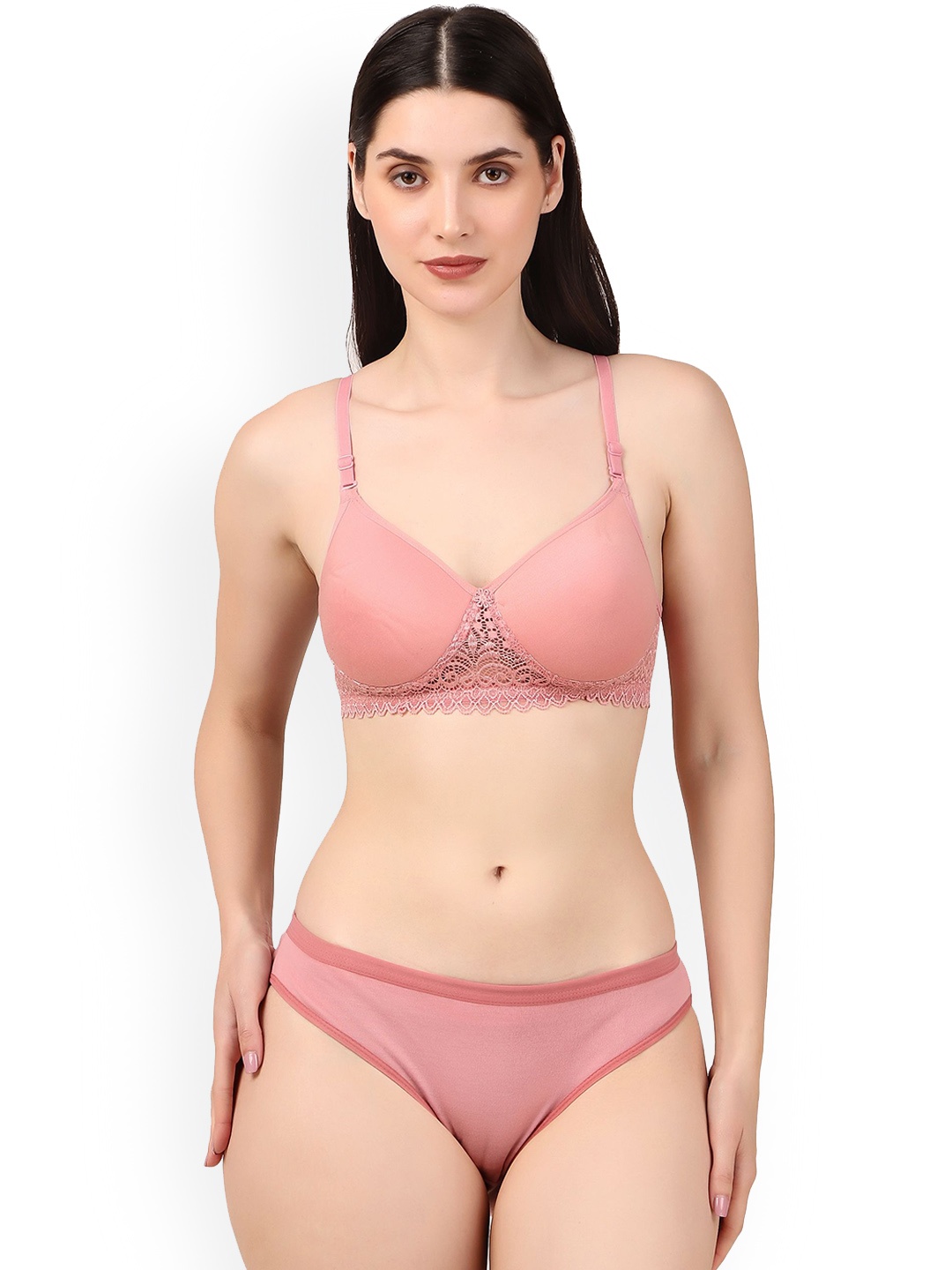 

Piylu Women Lightly Padded Lingerie Set, Pink