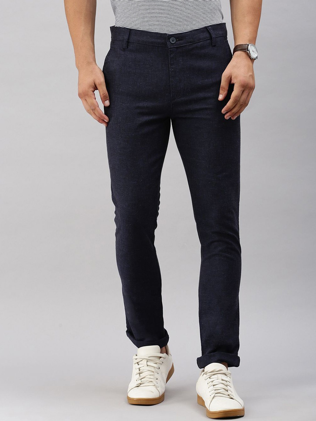 

Classic Polo Men Cotton Mid-Rise Slim Fit Regular Trousers, Navy blue