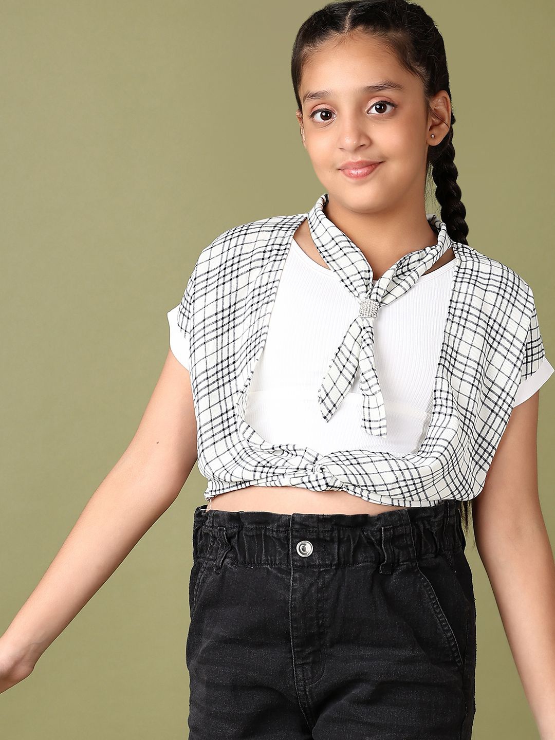 

V-Mart Girls Checked Top, Off white