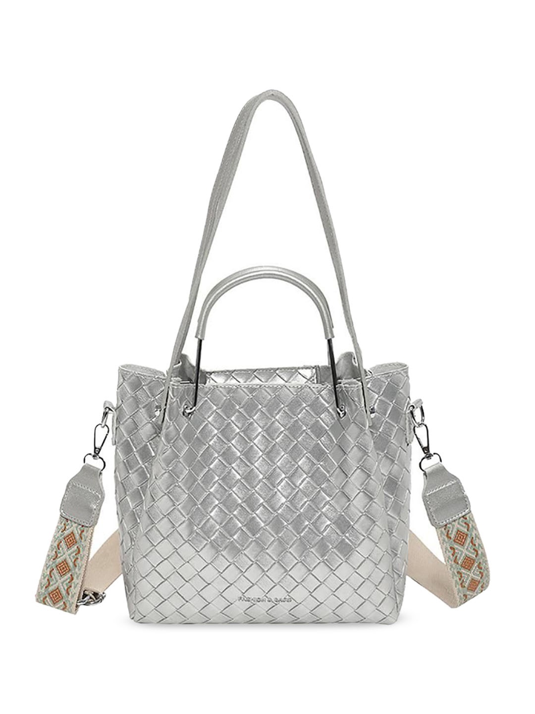 

StyleCast x Revolte Women Geometric Textured Structured Satchel Bag, Silver