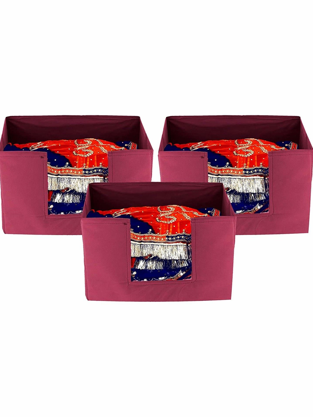 

Kuber Industries Maroon 3 Pieces Saree Organisers