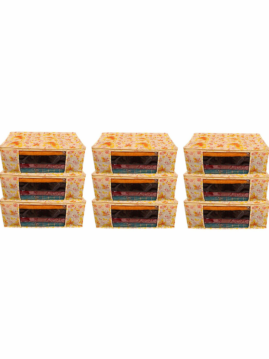 

Kuber Industries Yellow 9 Pieces Floral Printed Drawer Organisers