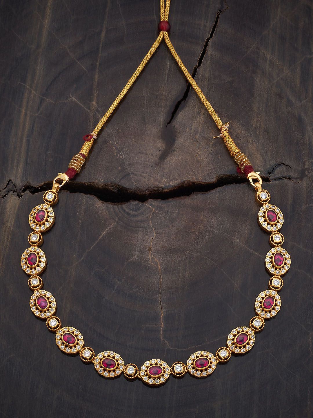 

Kushal's Fashion Jewellery 92.5 Pure Silver Gold-Plated Ruby Temple Minimal Necklace