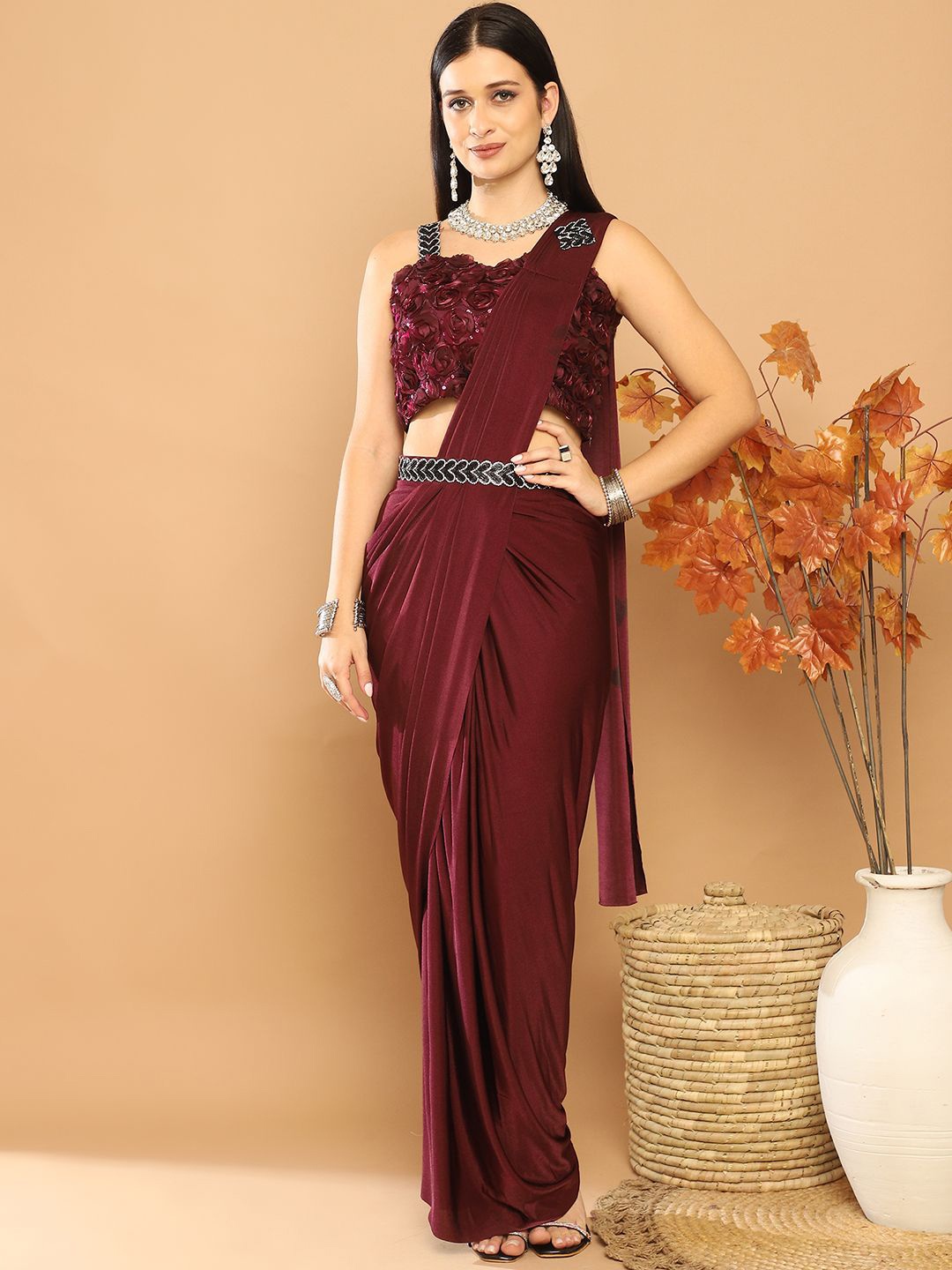 

Mitera Ready to Wear Leheriya Saree, Burgundy