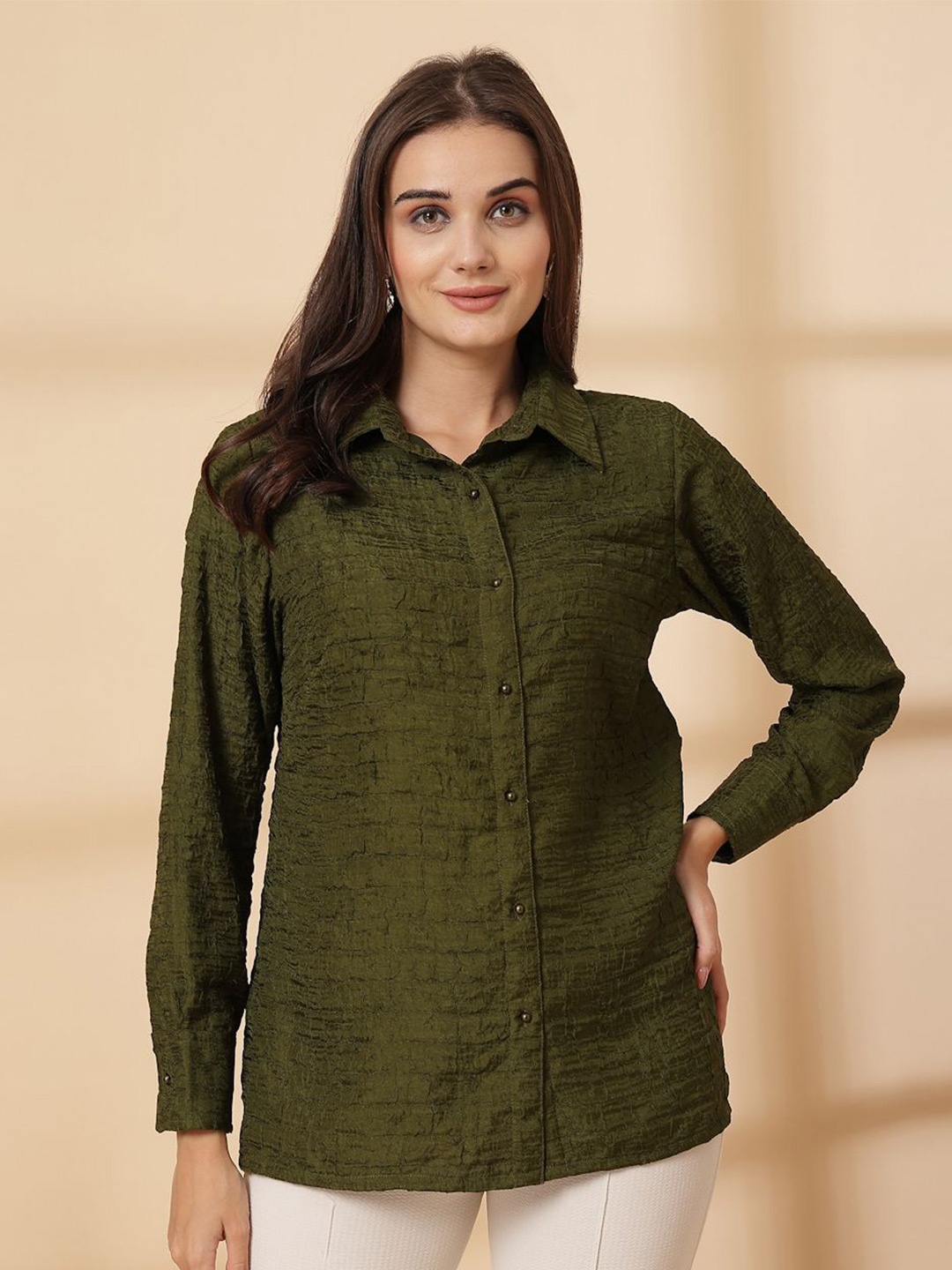 

plusS Women Opaque Casual Shirt, Olive