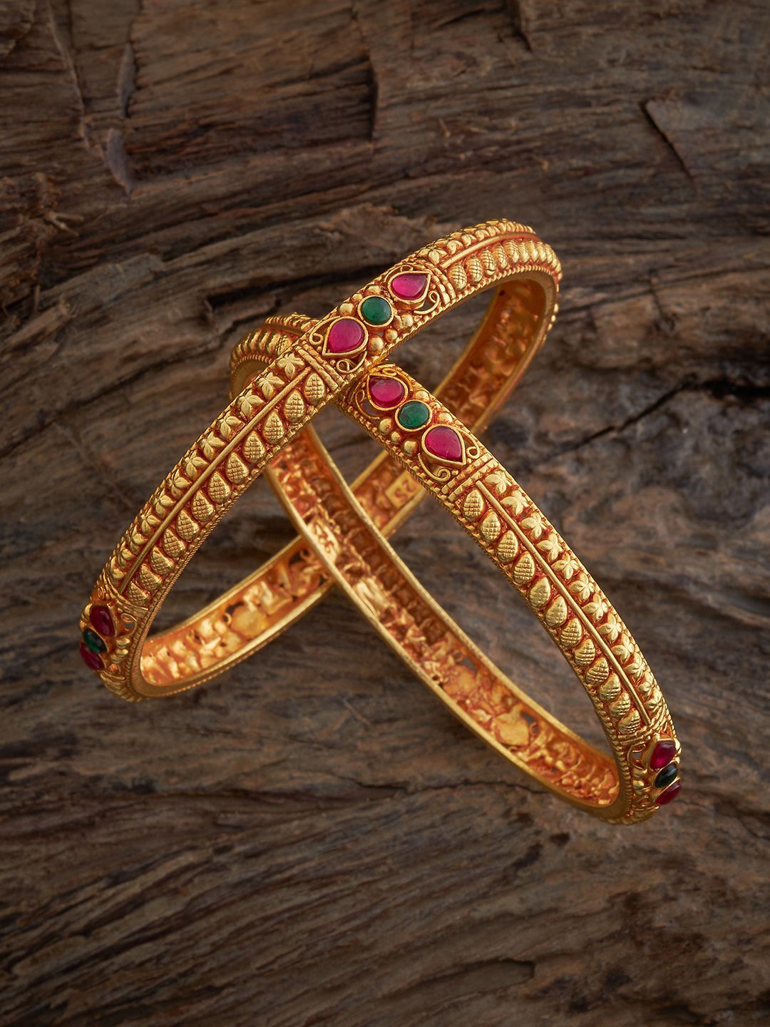 

Kushal's Fashion Jewellery Pack Of 2 Gold-Plated 92.5 Pure Silver Temple Bangle