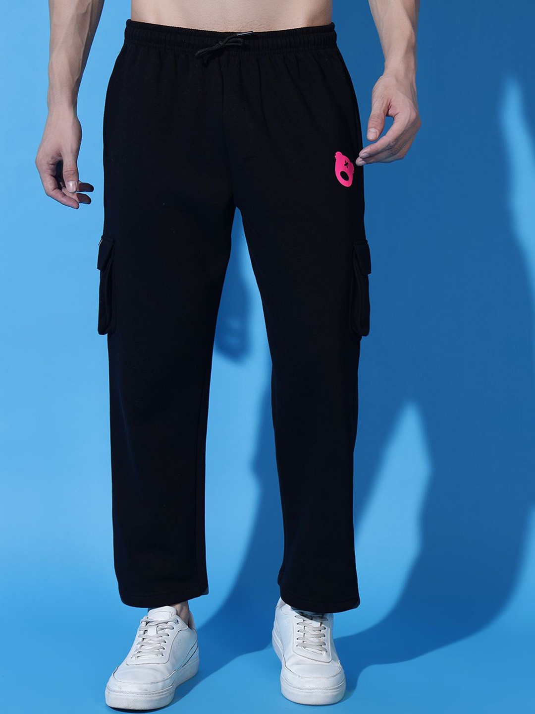 

GRIFFEL Men Straight Fit Mid Rise Track Pants, Black