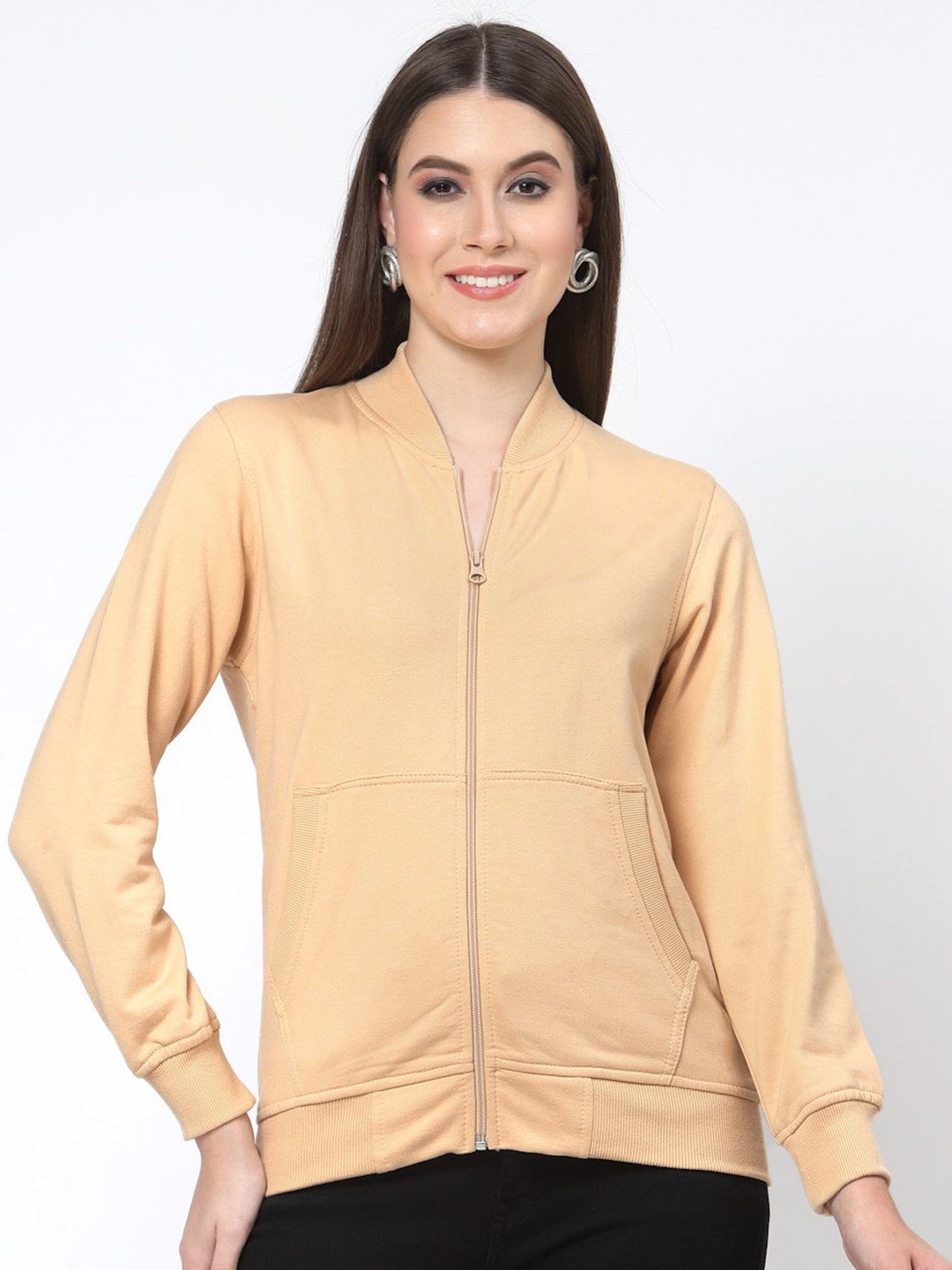 

Kalt Women Hooded Front-Open Sweatshirt, Beige