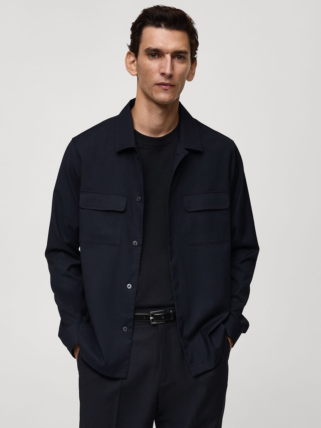 

MANGO MAN Men Opaque Casual Shirt, Navy blue