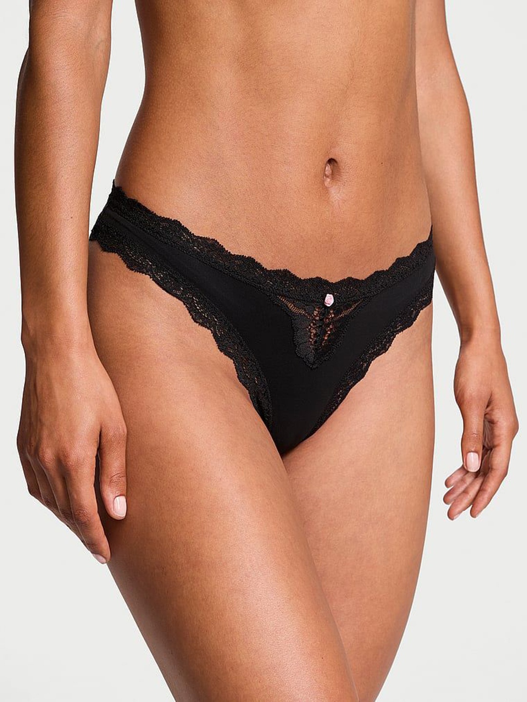 

Victoria's Secret Women Lace-Trim Thong Panty, Black