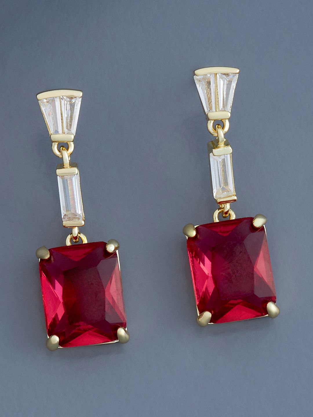 

Kushal's Fashion Jewellery Gold-Plated Cubic Zirconia Stone Studded Square Drop Earrings