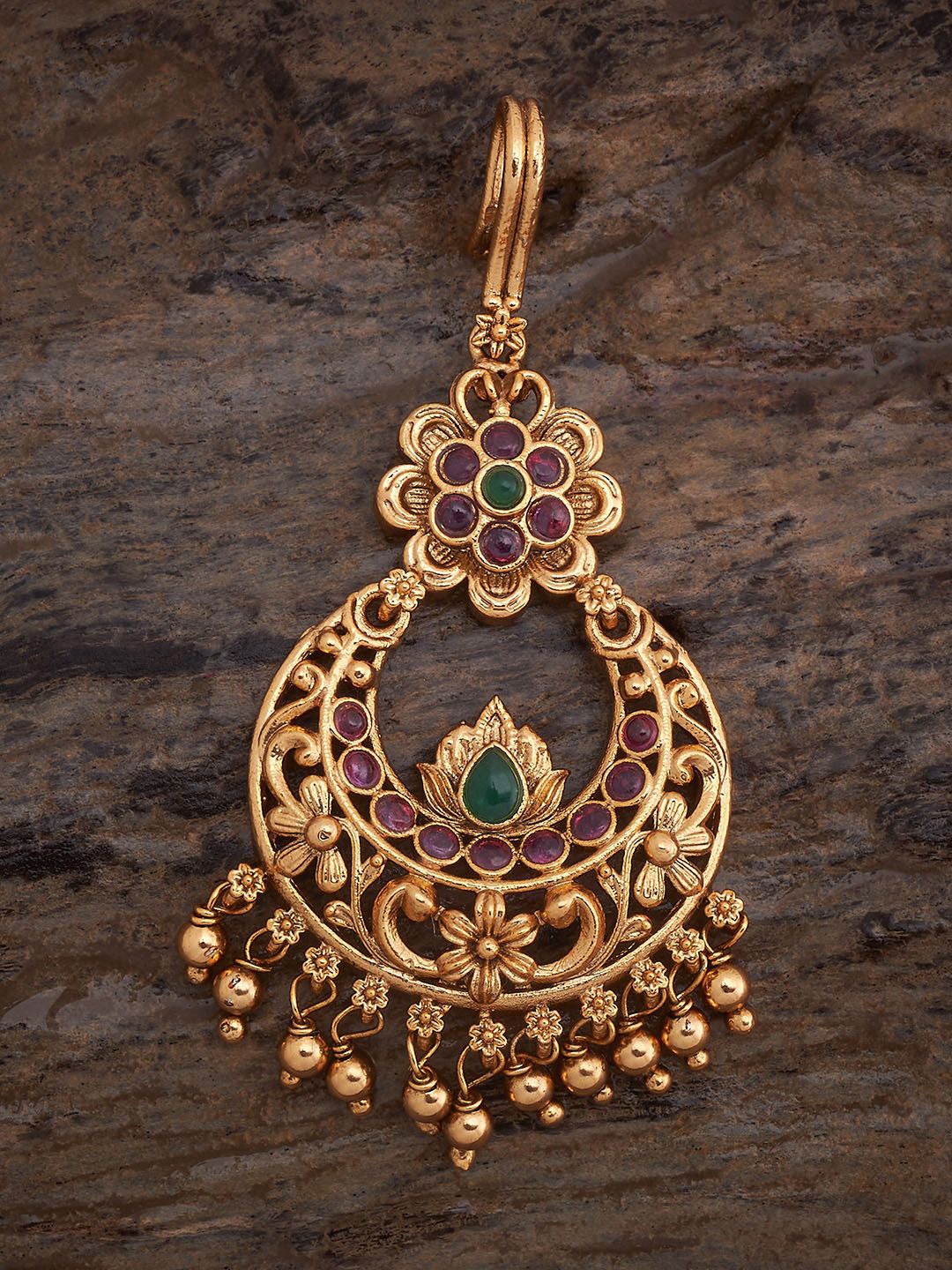 

Kushal's Fashion Jewellery Gold-Plated Ruby Stones Studded Antique Maang Tikka