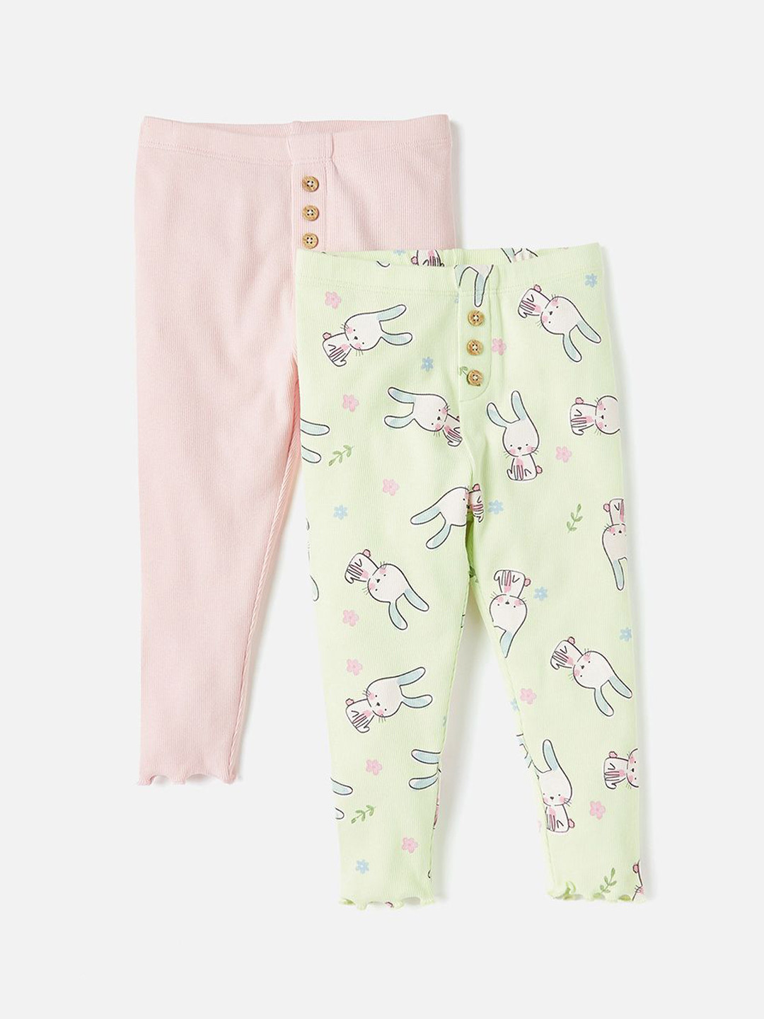 

Juniors by Babyshop Girls Pack Of 2 Printed Cotton Ankle Length Leggings, Pink