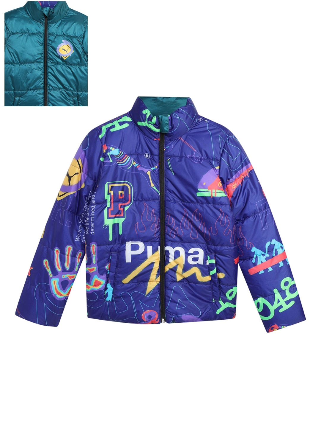 

Puma Classics Drip Youth Kids Printed Double Sided Padded Jacket, Green