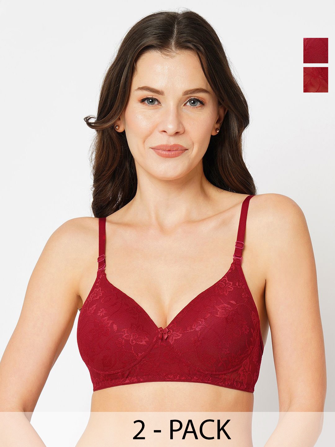

Libertina Solid Cotton Non Padded Full Coverage Bra, Red