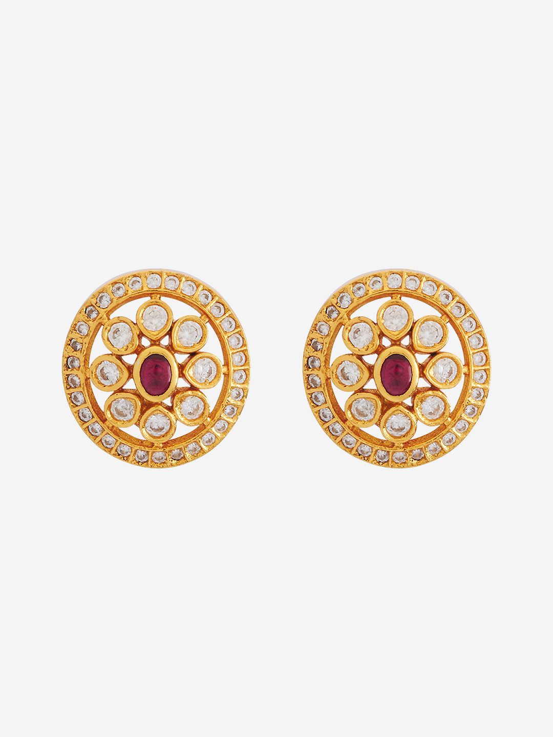 

Kushal's Fashion Jewellery 92.5 Pure Silver Gold Plated Stone Studded Studs Earrings