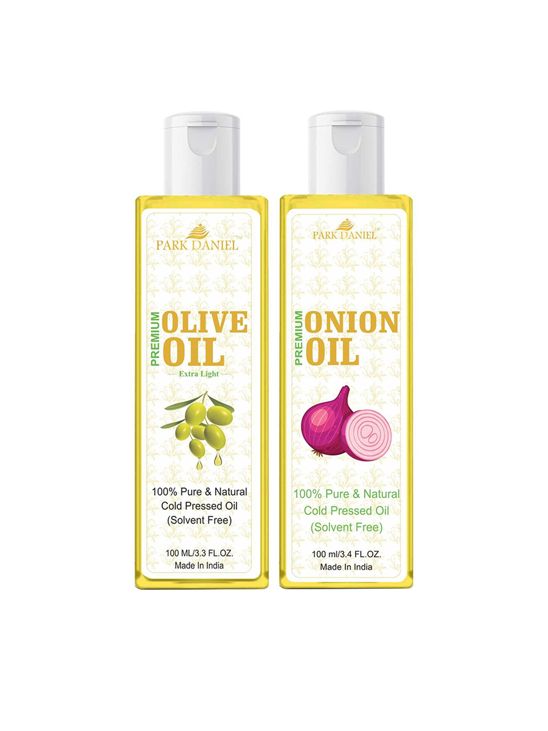 

Park Daniel Set Of 2 Cold Pressed Olive & Onion Oil For Skin & Hair - 100 ml Each, Transparent