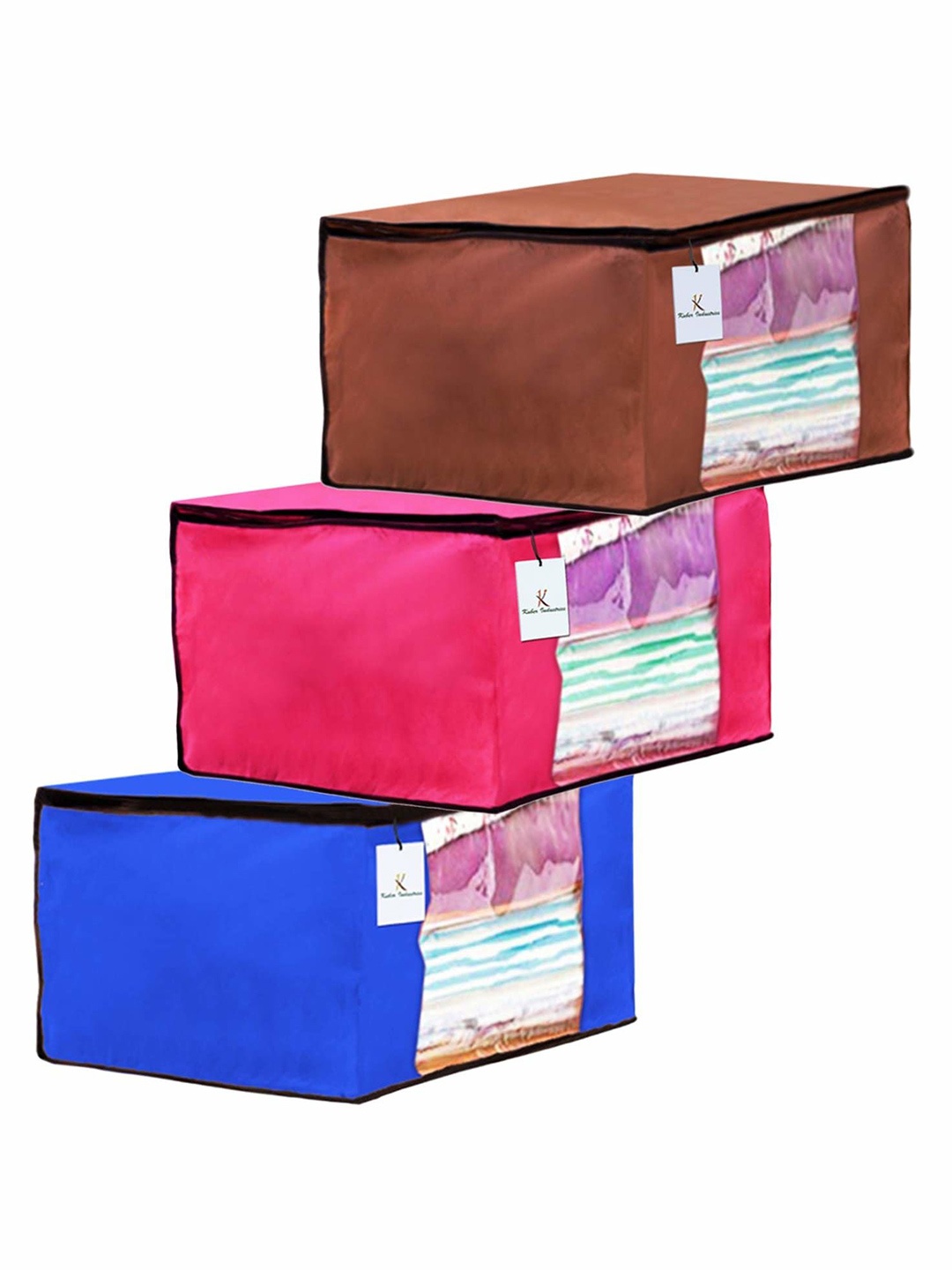 

Kuber Industries Pink 3 Pieces Saree Organisers