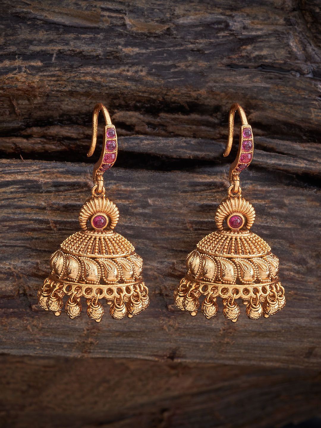 

Kushal's Fashion Jewellery Gold-Plated Stone Studded Dome Shaped Jhumkas