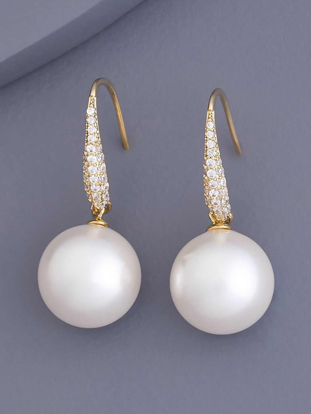 

Kushal's Fashion Jewellery Gold-Plated CZ Stone Studded & Pearls Beaded Drop Earrings