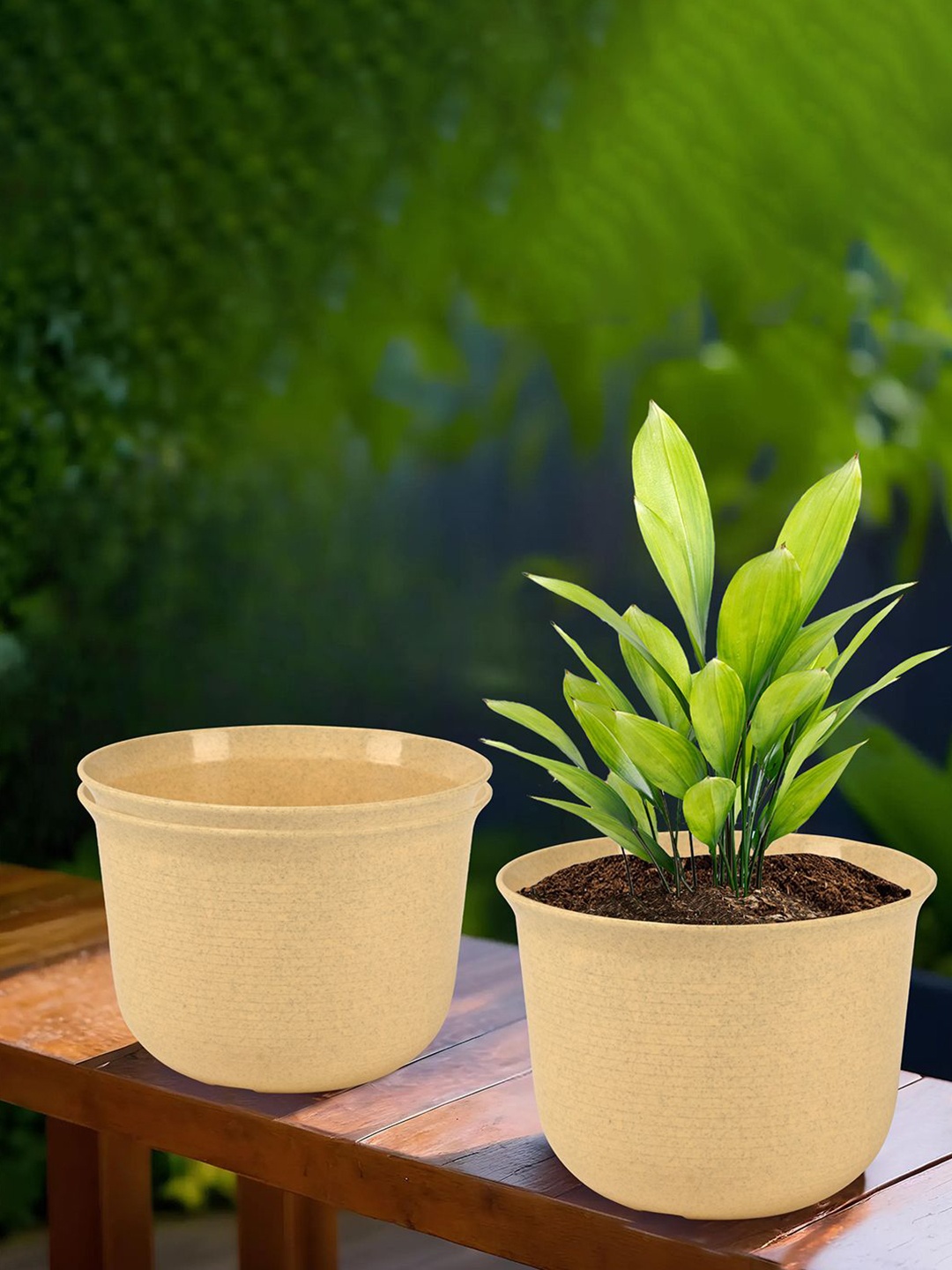 

Kuber Industries Beige 3 Pieces Round Planters With Plate