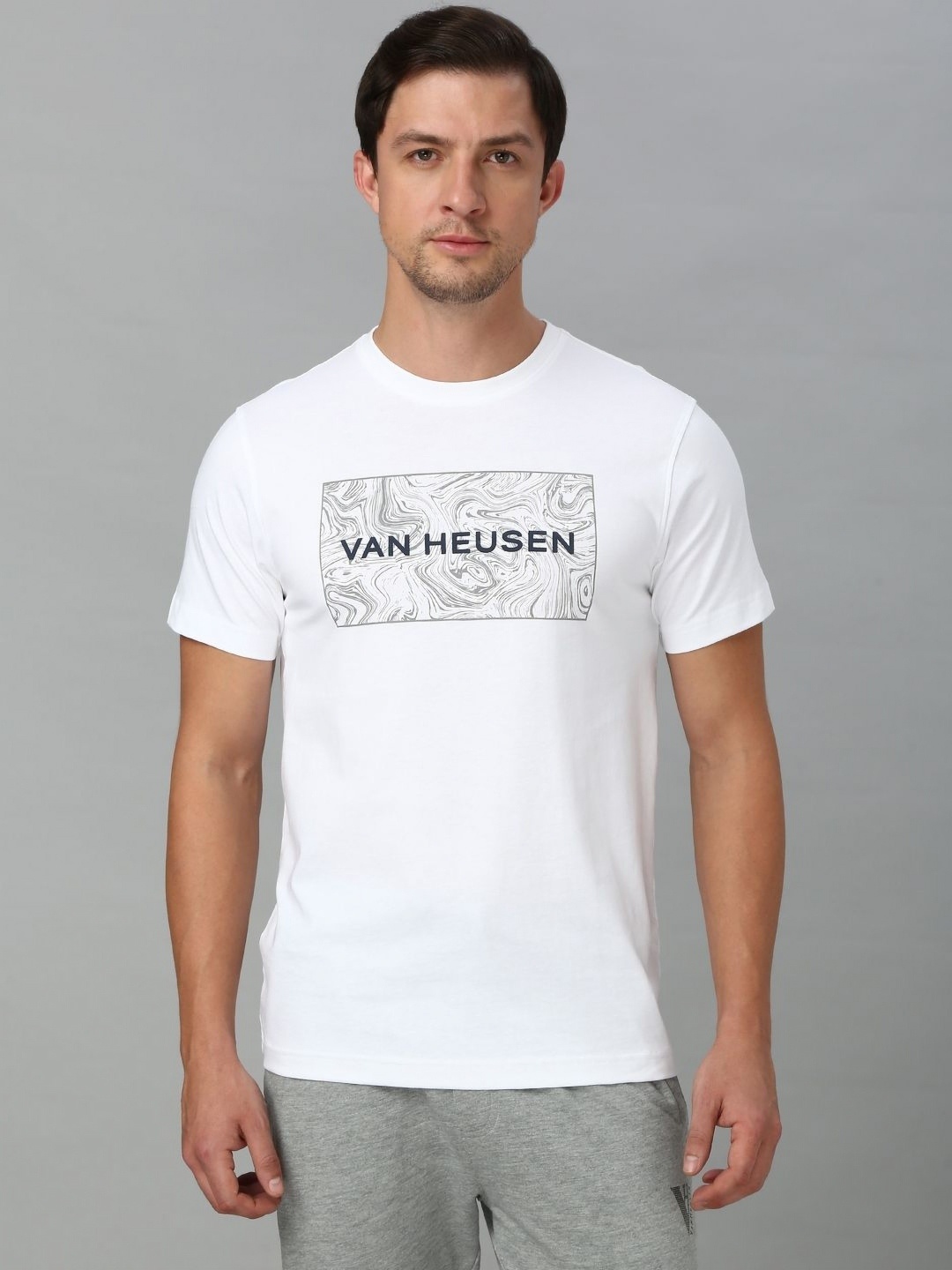 

Van Heusen Men Typography Printed Round Neck Pure Cotton T-shirt, White