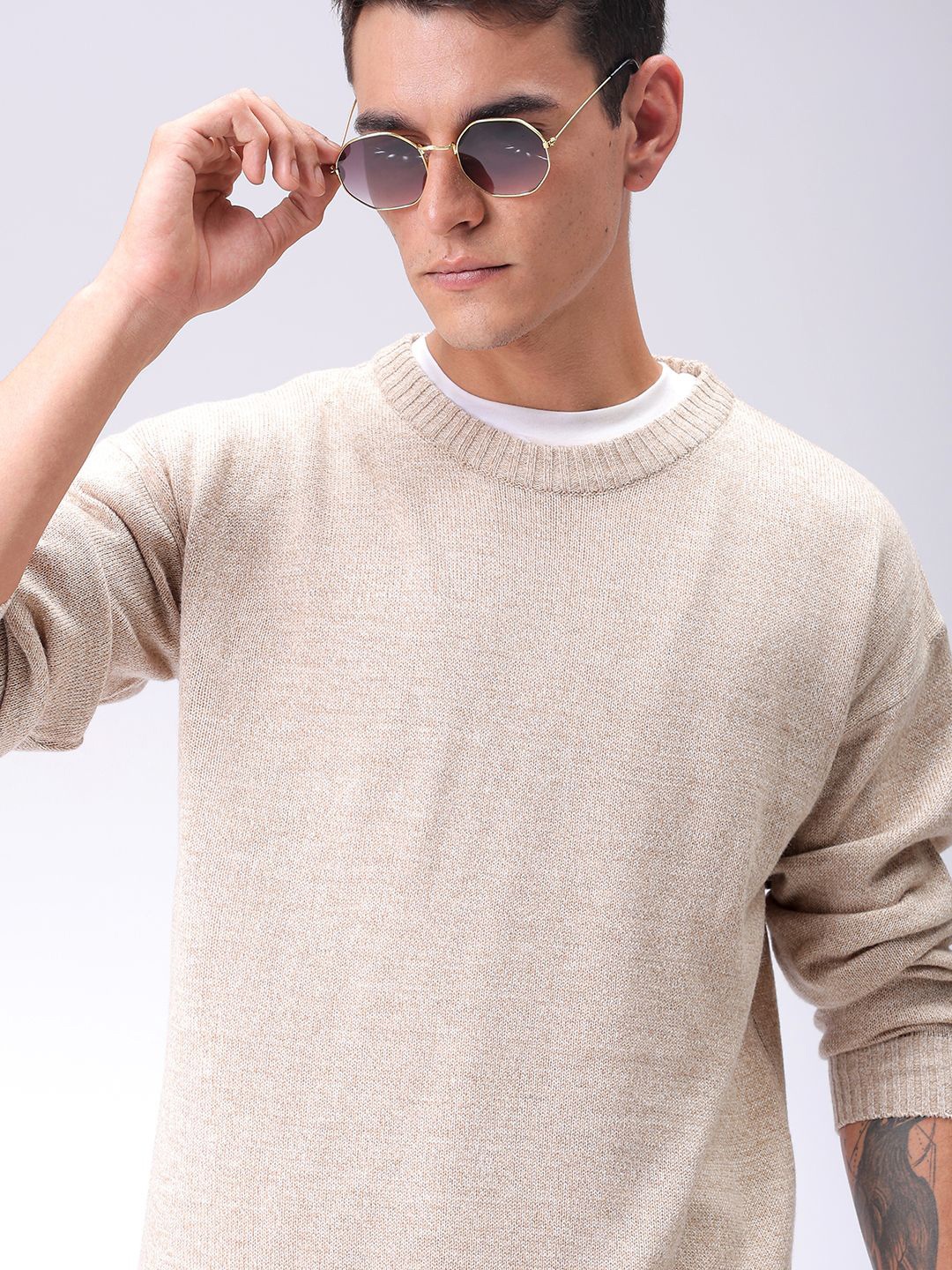 

The Indian Garage Co Men Round Neck Pullover, Beige