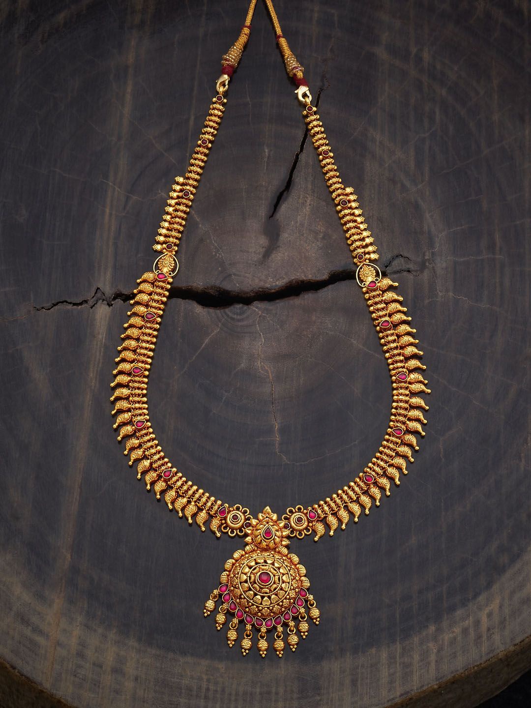

Kushal's Fashion Jewellery 92.5 Pure Silver Gold-Plated Stone Studded Necklace