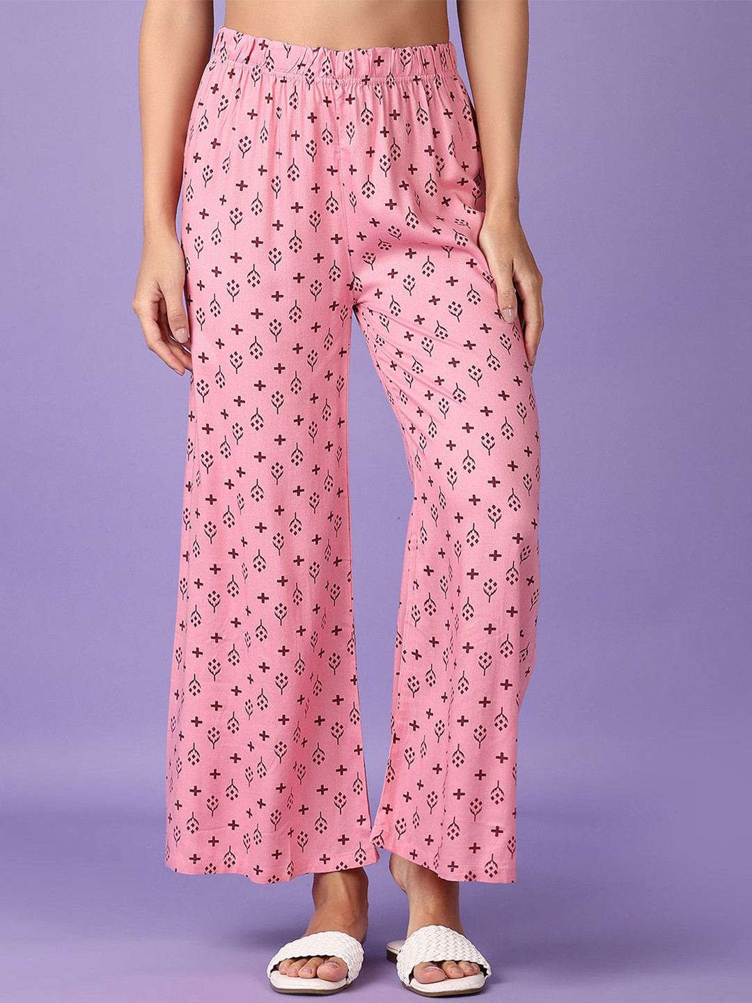 

V-Mart Women Floral Printed Wide Leg Palazzos, Pink