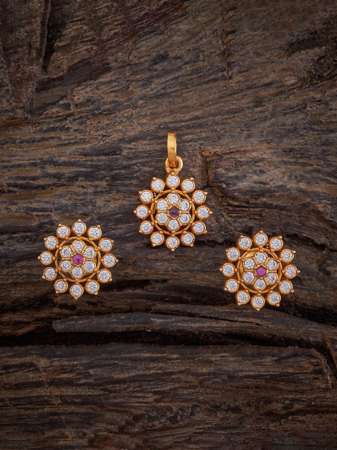 

Kushal's Fashion Jewellery Gold-Plated Stone-Studded Pendant and Earrings, White