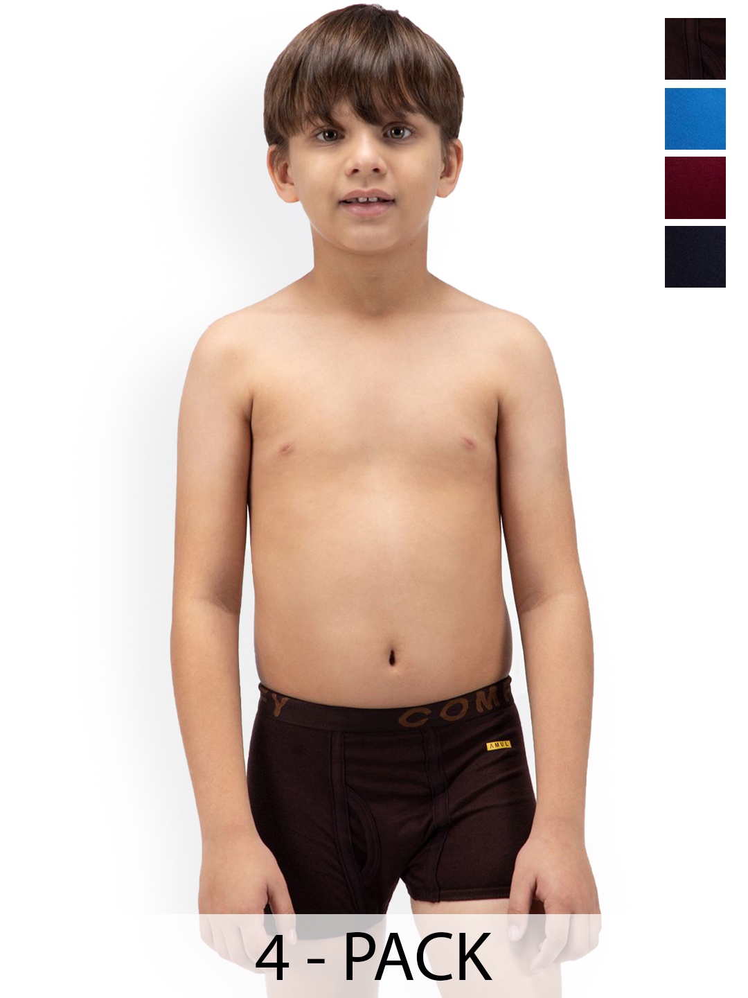 

AMUL COMFY Boys Pack Of 4 Cotton Trunks AC-SMINITROE-MULTI1-60-4PC, Brown