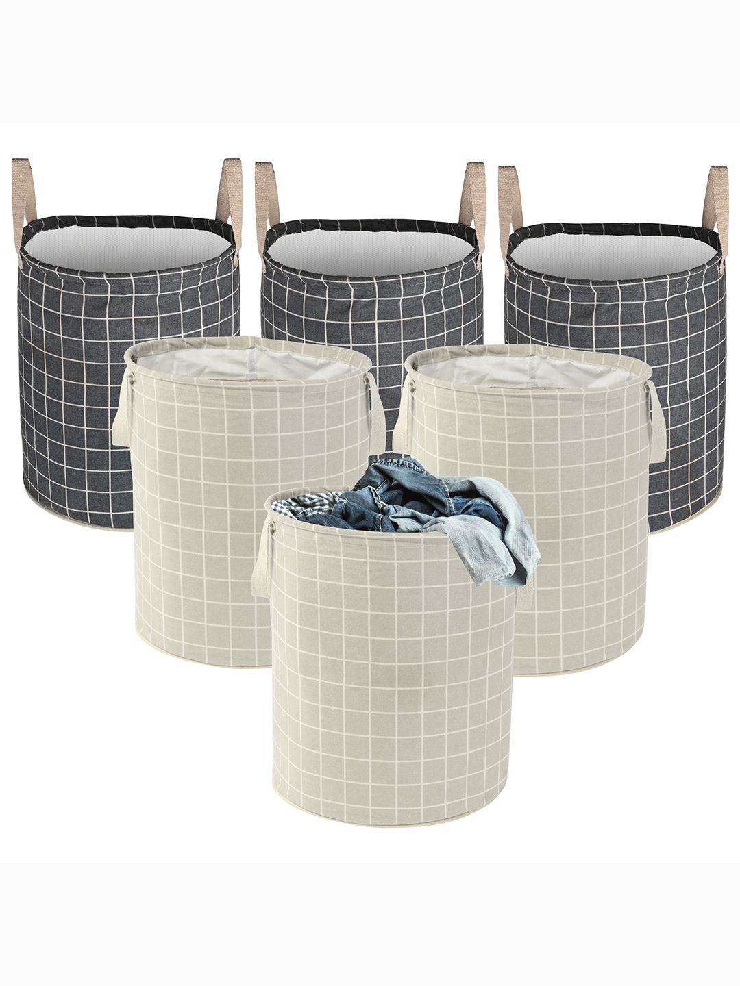 

Kuber Industries Grey 6 Pieces Printed Cotton Laundry Bags 60 L Each