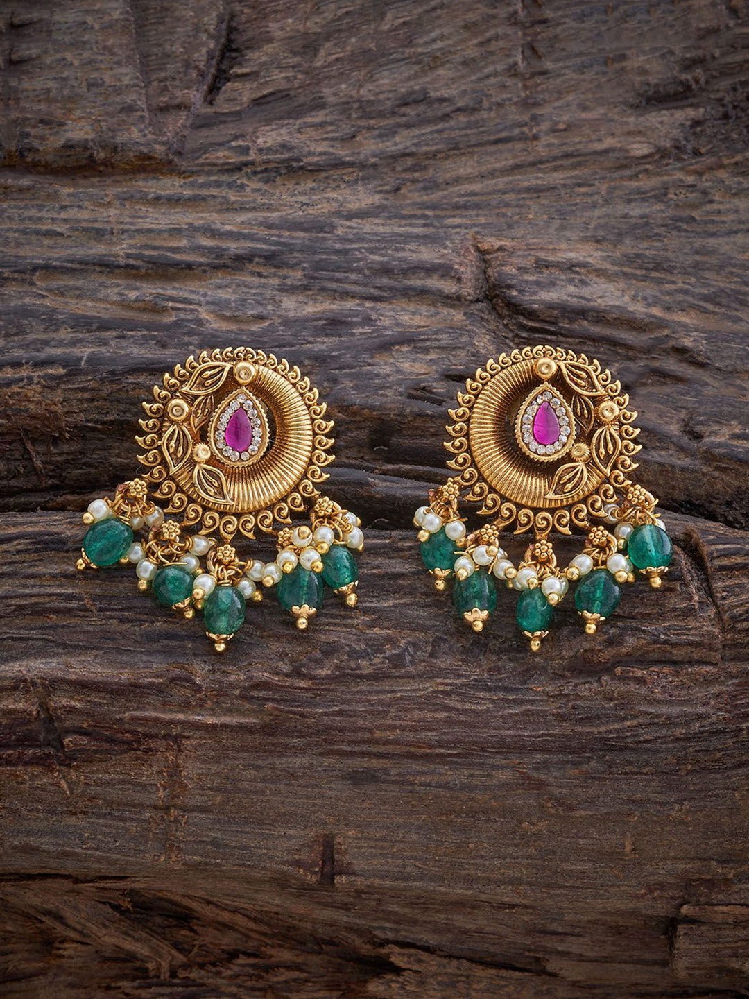 

Kushal's Fashion Jewellery Gold Plated Artificial Stones Studded Oval Studs Earrings, Pink