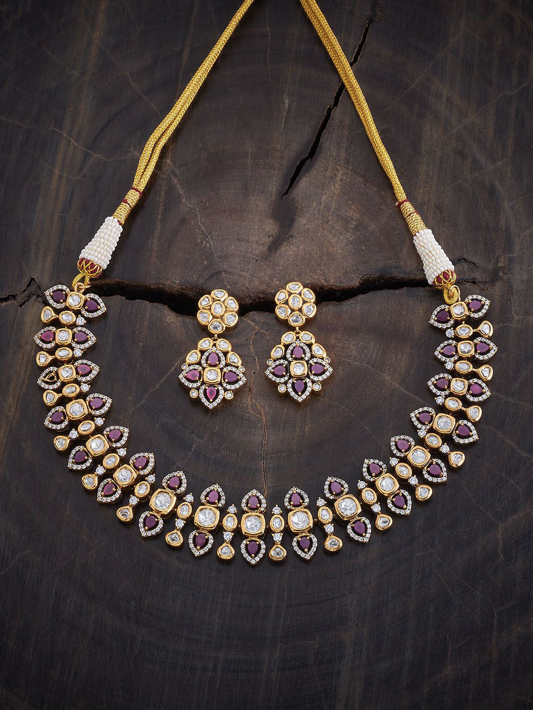 

Kushal's Fashion Jewellery Ruby Victorian Plated Kundan-Studded Necklace & Earrings, Gold