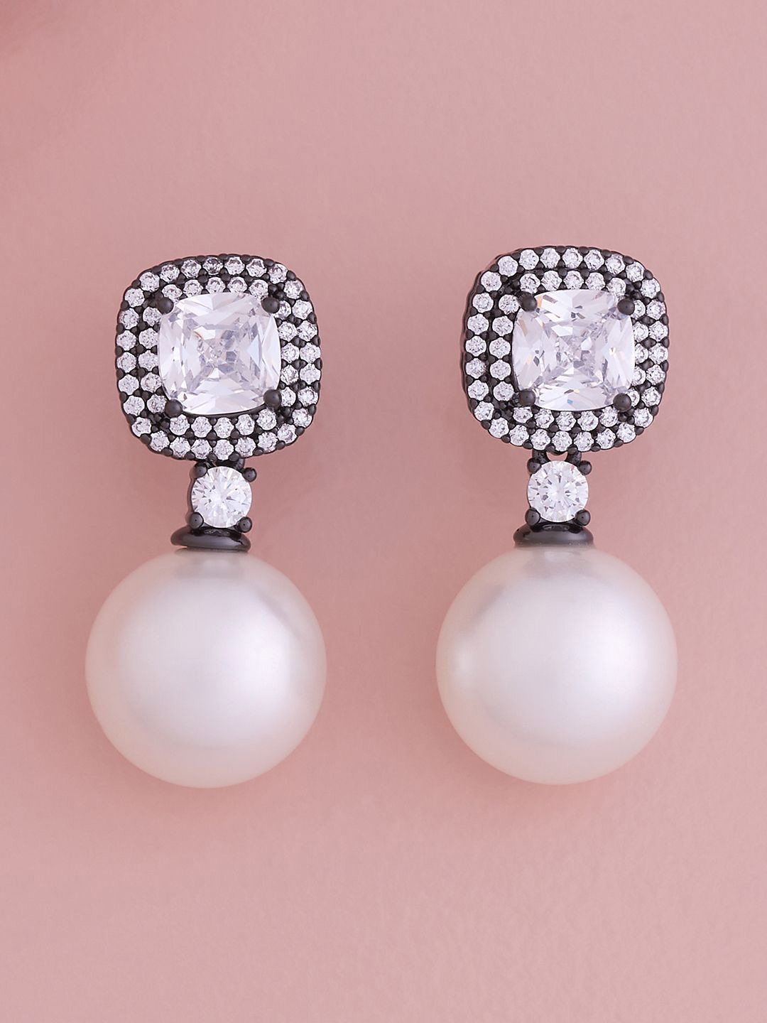 

Kushal's Fashion Jewellery Pearl Rhodium-Plated Drop Earrings, White