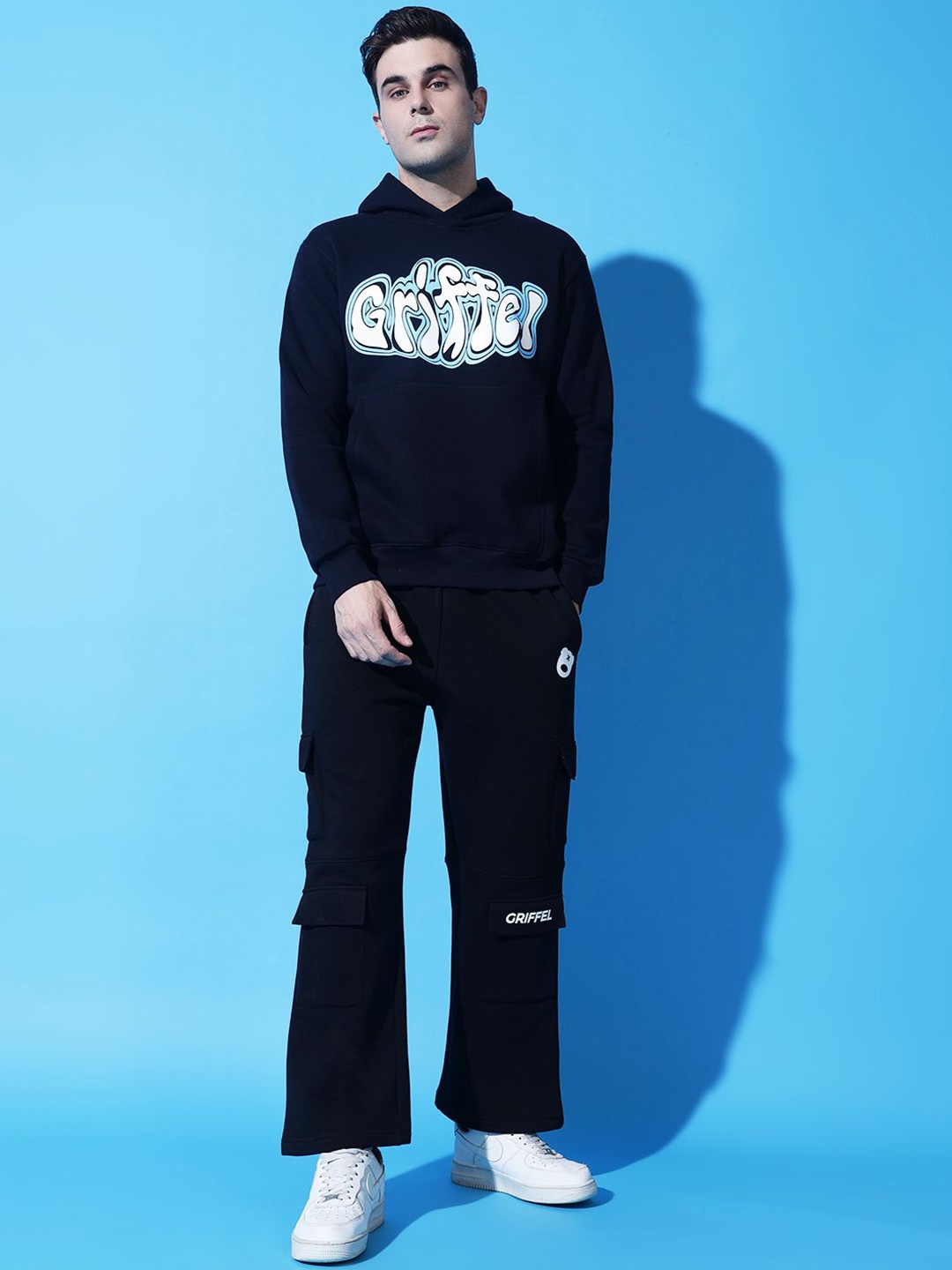 

GRIFFEL Men Printed Hooded Tracksuits, Navy blue
