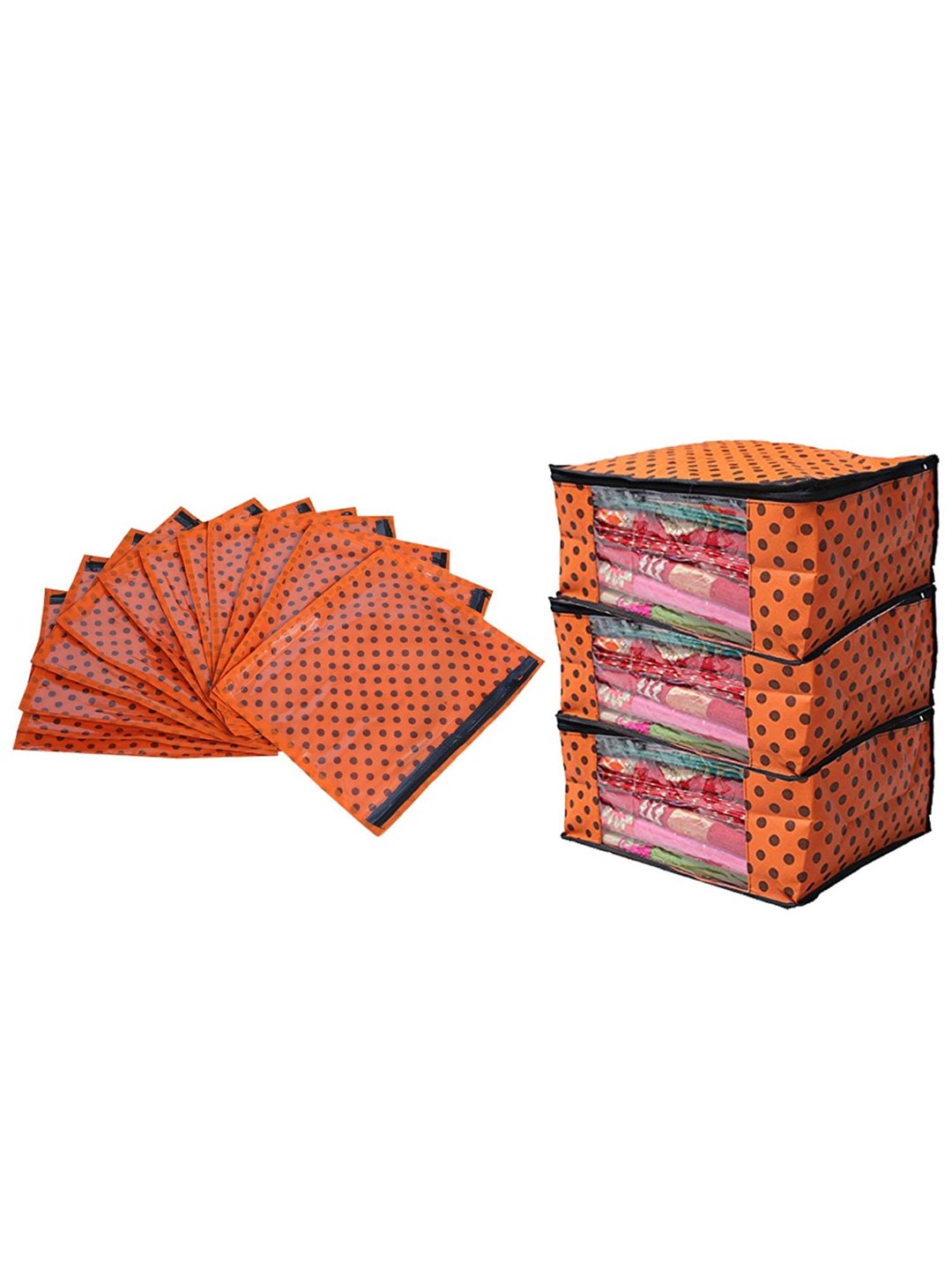 

Kuber Industries Orange 15 Pieces Printed Drawer Organiser & Saree Cover