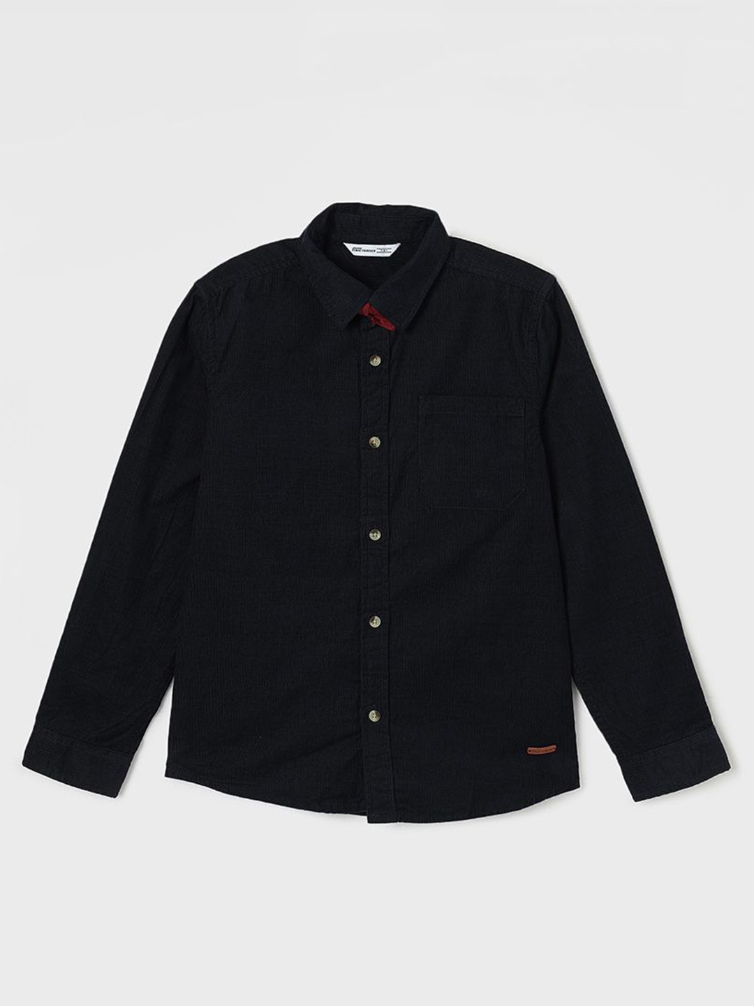 

Fame Forever by Lifestyle Boys Spread Collar Textured Cotton Casual Shirt, Navy blue