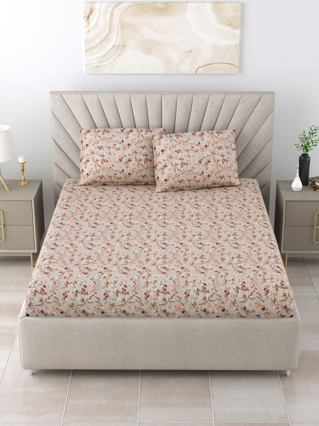 

BOMBAY DYEING Florentine Red Floral Cotton 144 TC Queen Bedsheet Set 2.28 m x 2.54 m