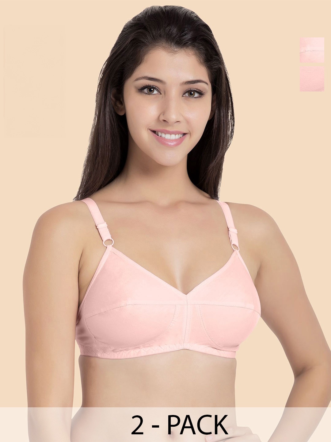 

Souminie Women Pack of 2 Cotton Full Coverage Non Padded Bra, Rose